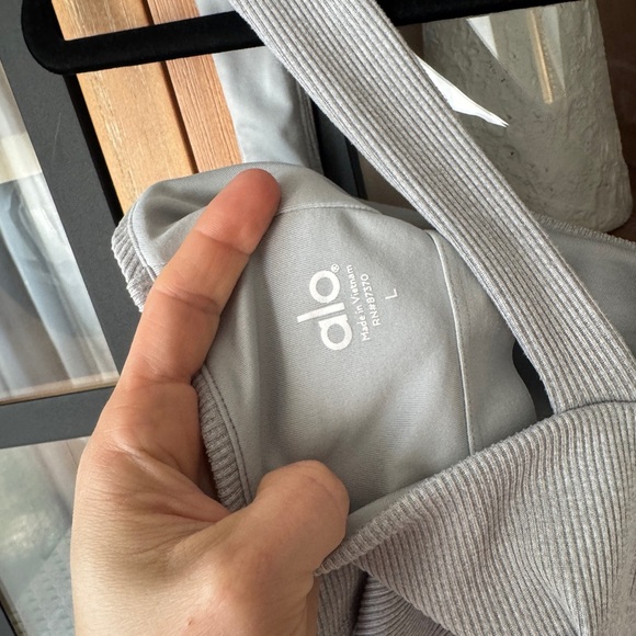 ALO Ribbed Alosoft Longline Sports Bra Athletic Heather squareneck chic tank top - Picture 3 of 8